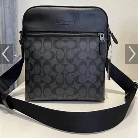 Coach Men's Houston Flight Bag Signature Canvas&Leather Charcoal Black NWT - Picture 5 of 5